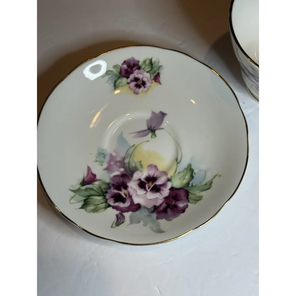 Royal Patrician Purple Pansy Bone China Tea Cup & Saucer England Floral